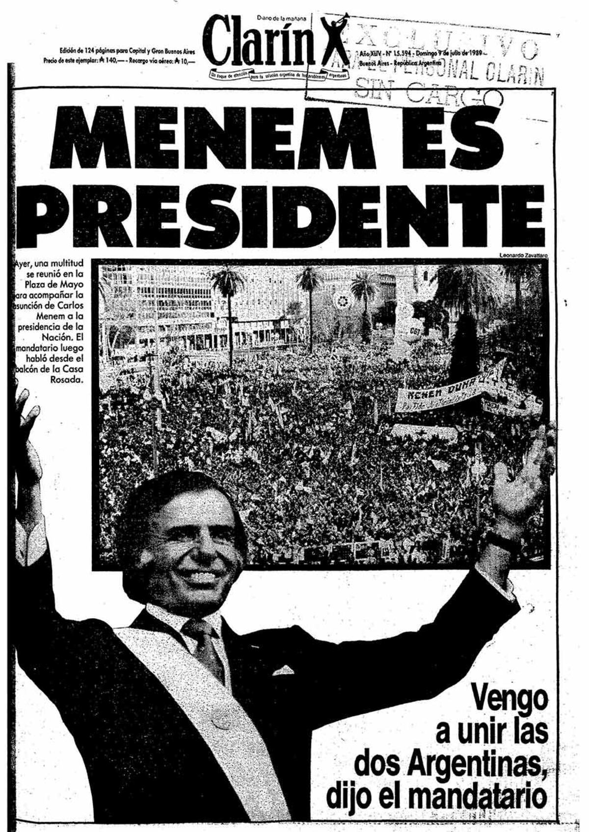Tapa de Clarín de julio de 1989