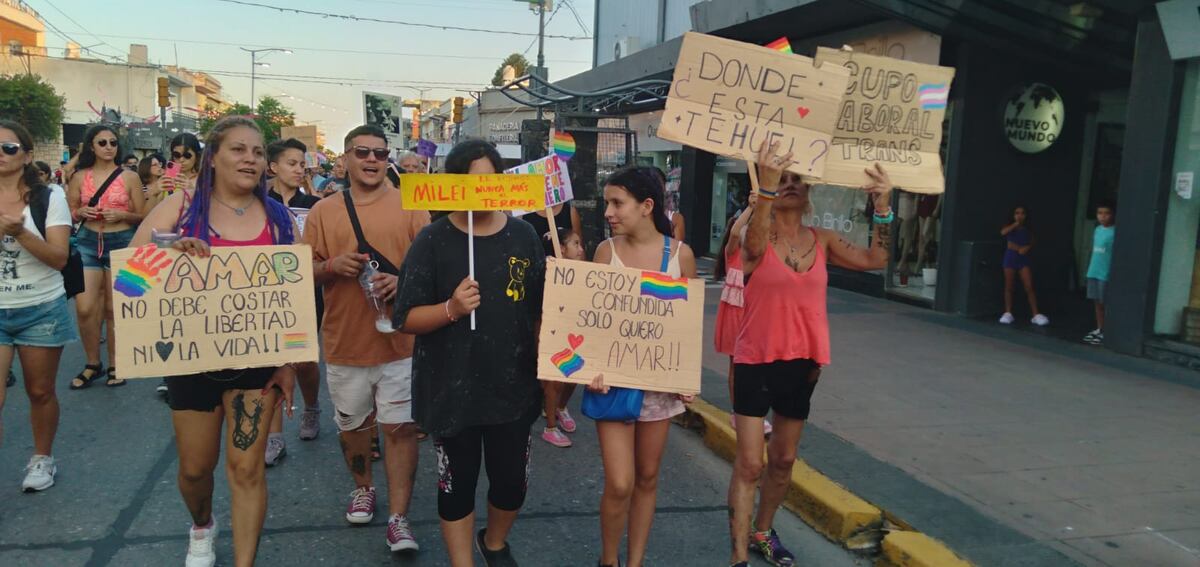 Alta Gracia. Marcha contra Javier Milei, luego de su discurso contra la comunidad LGBT. (La Voz)