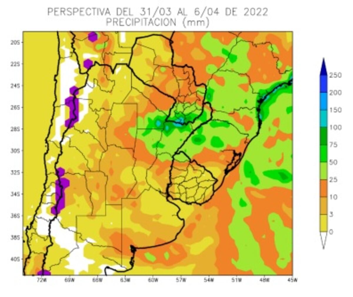 El clima entre el 31 de marzo y el 6 de abril. (Bolsa de Cereales de Buenos Aires)