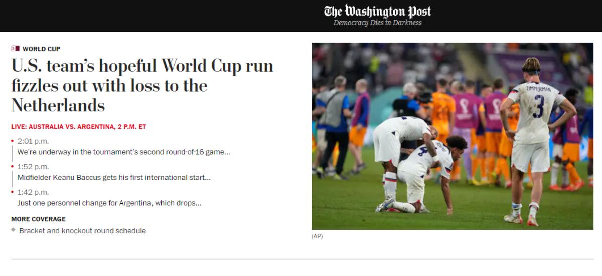 Los medios de comunicación de Estados Unidos resaltaron el papel realizado en la Copa del Mundo. (Foto captura de pantalla)