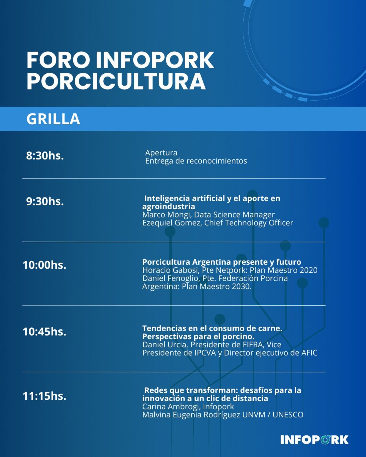 AGENDA. Calendario del Foro de Porcicultura organizado por Infopork en la sede de La Voz.