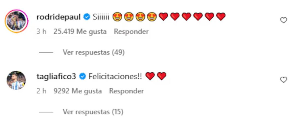 Los mensajes de los compañeros de Dybala (Instagram)