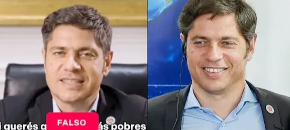 A la izquierda, la imagen generada con IA. A la derecha, una foto de Kicillof.