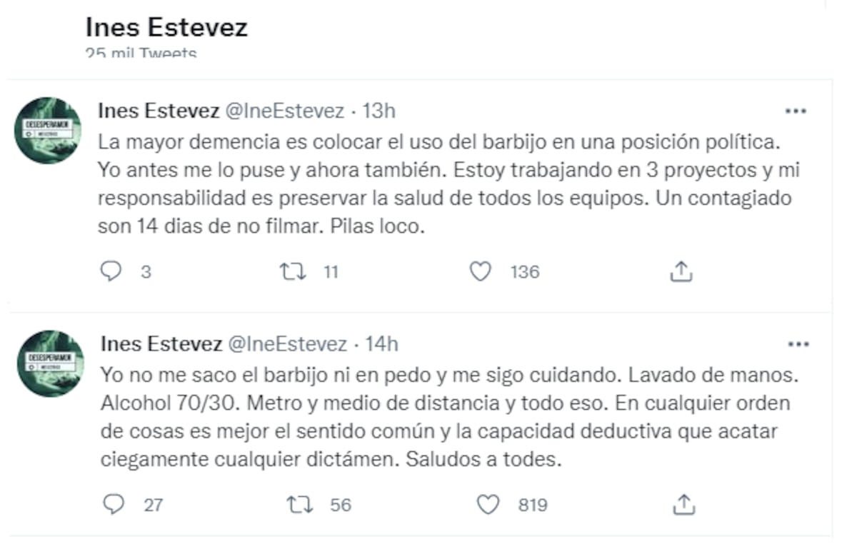 Los tuits de Inés Estévez. (Captura)