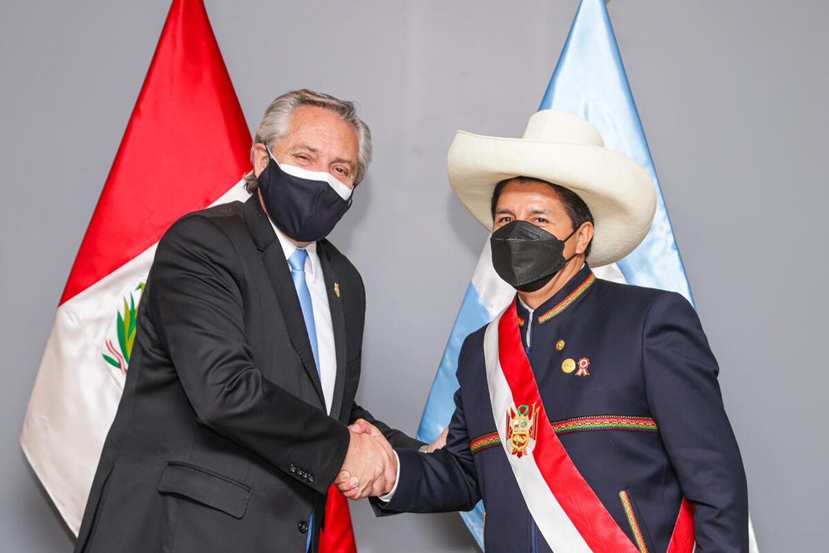 El presidente Alberto Fernández con su par peruano, Pedro Castillo. (Foto: Presidencia)