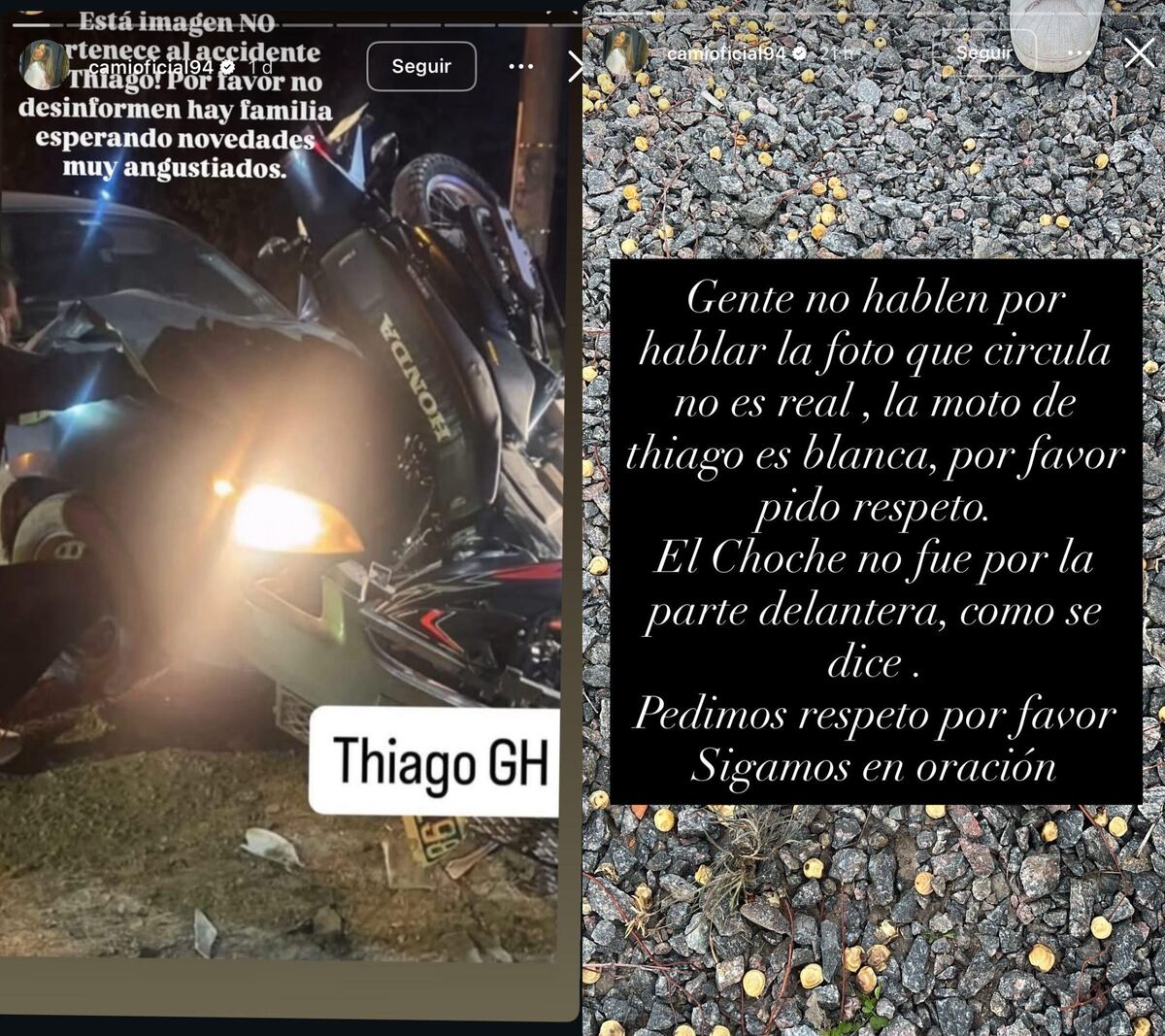 Camilota advirtió de fotos falsas circulando sobre el choque de su hermano Thiago Medina (Captura de pantalla)