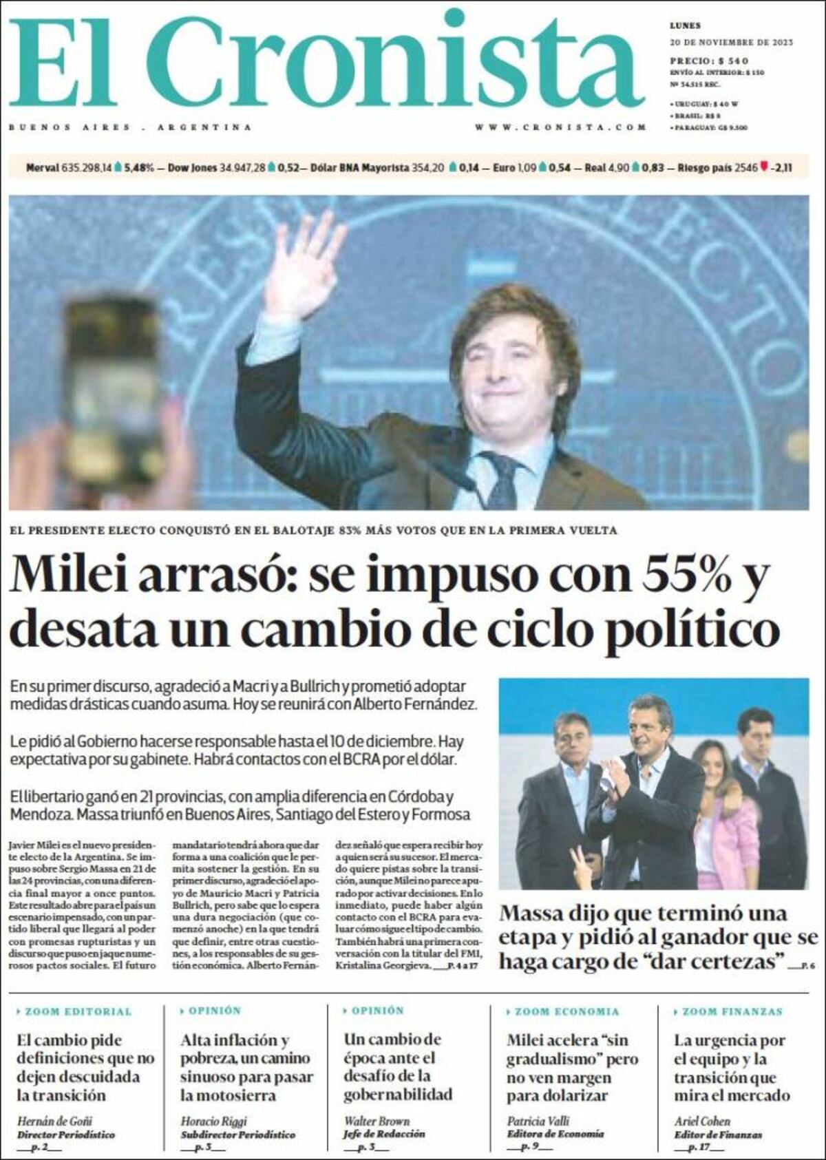 Las tapas de diarios argentinos y del mundo por el triunfo de Milei.