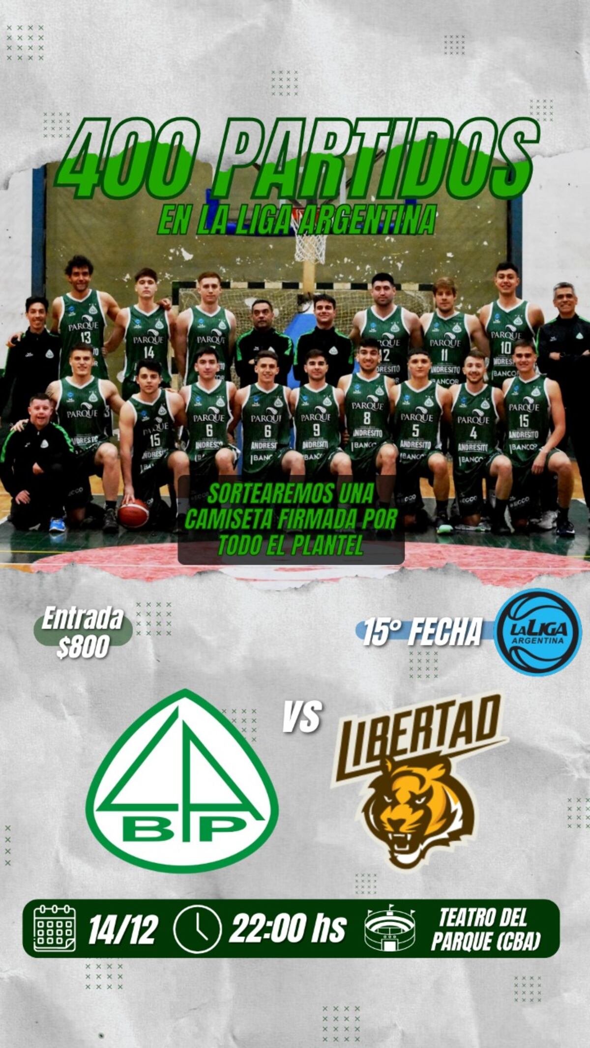 Barrio Parque llega a los 400 partidos en la Liga Argentina. Será el miércoles frente a Libertad de Sunchales, en su estadio. (Prensa Barrio Parque)