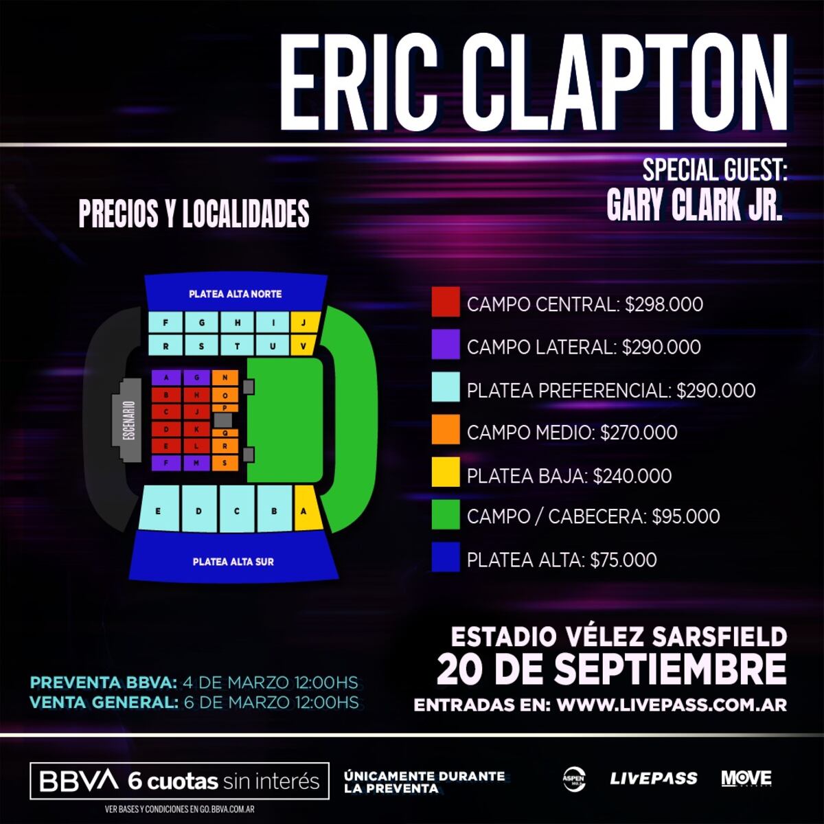 Los precios de las entradas para Eric Clapton. (Twitter)