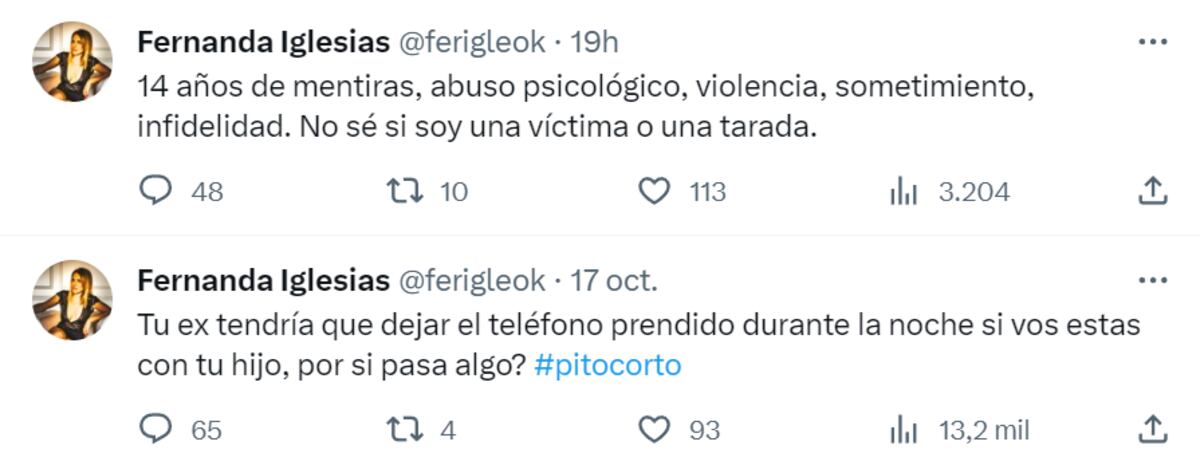 Fernanda Iglesias y un duro tuit contra su exmarido. (Twitter Fernanda Iglesias)