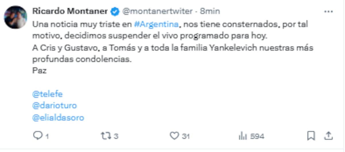 La reacción de los famosos a la muerte de Mila Yankelevich. (Captura)