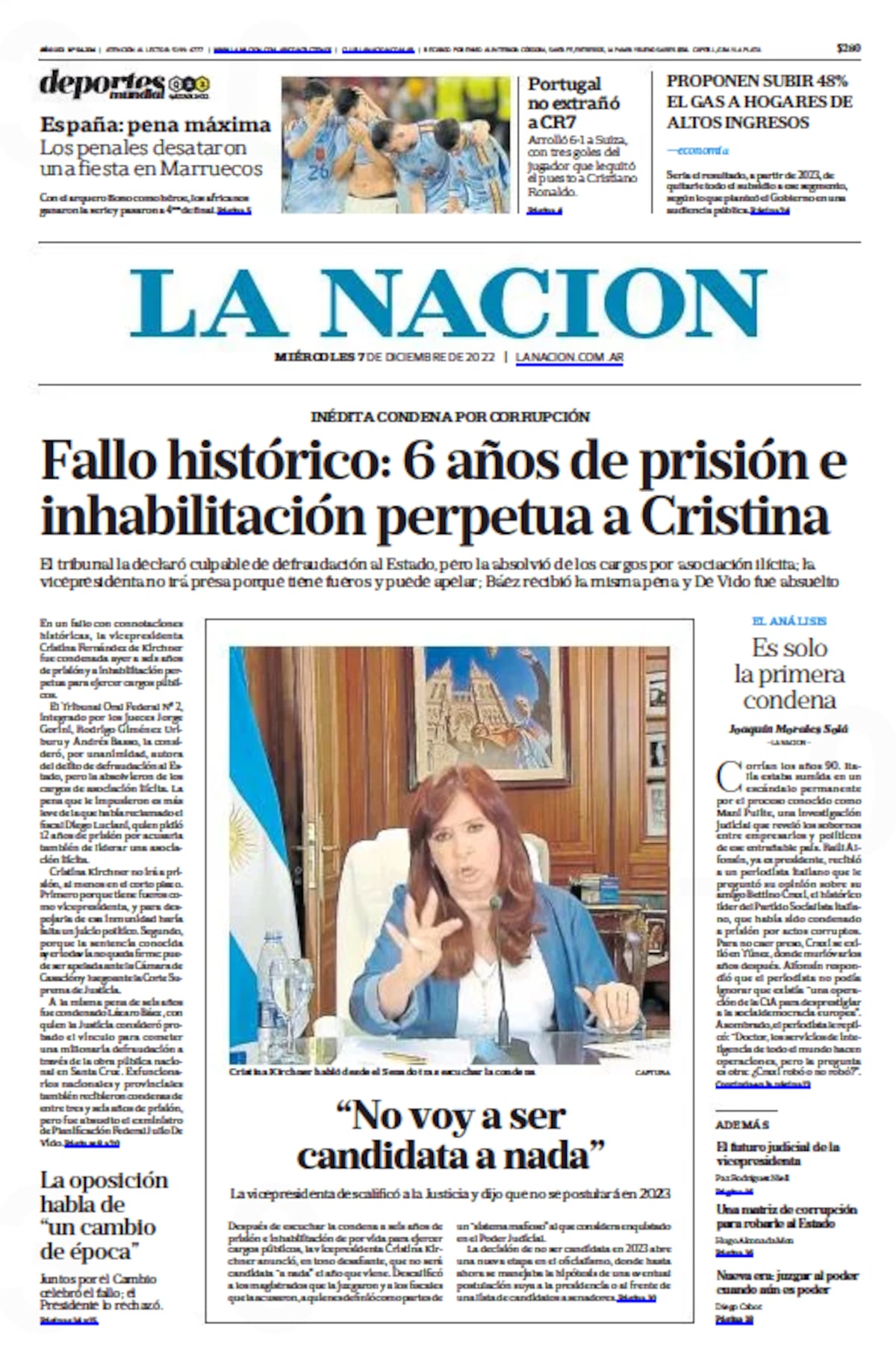 Condena a Cristina Kirchner. Las tapas de los diarios.