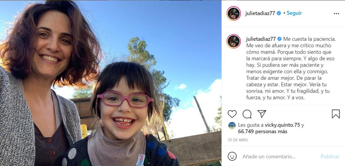 Otra publicación de la actriz haciendo referencia a su hija. (Instagram).