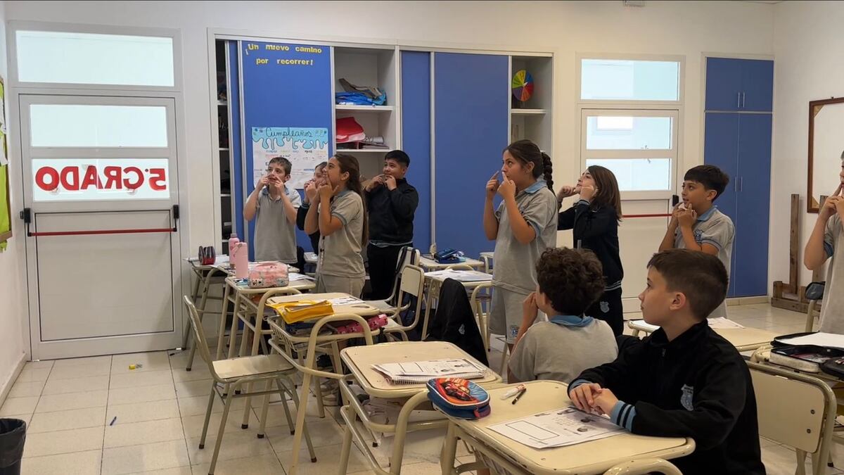 Estudiantes aprenden chino en las aulas. 