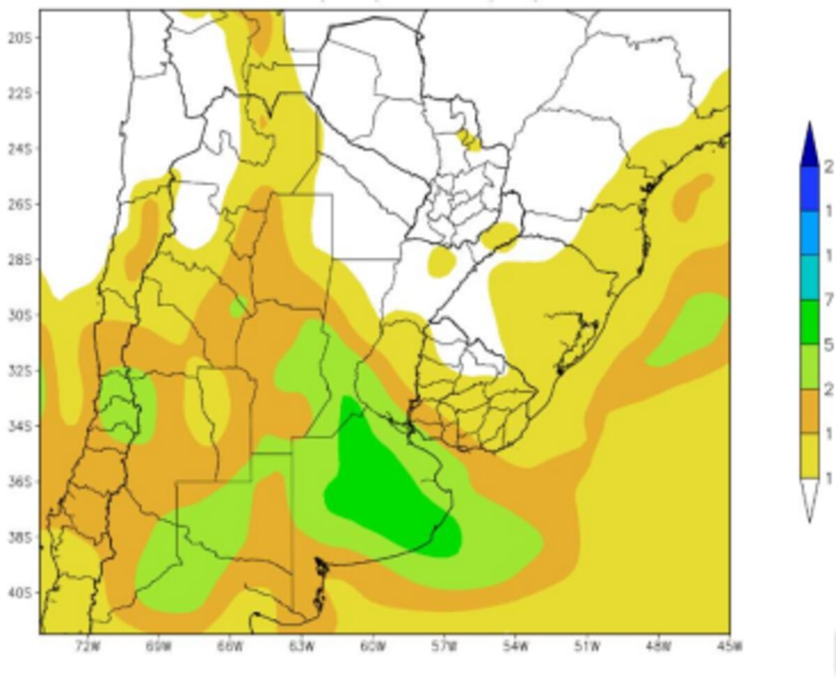 CLIMA. Perspectiva Climática del 28 al 3 de septiembre, precipitaciones. (Gentileza Bolsa de Cereales)
