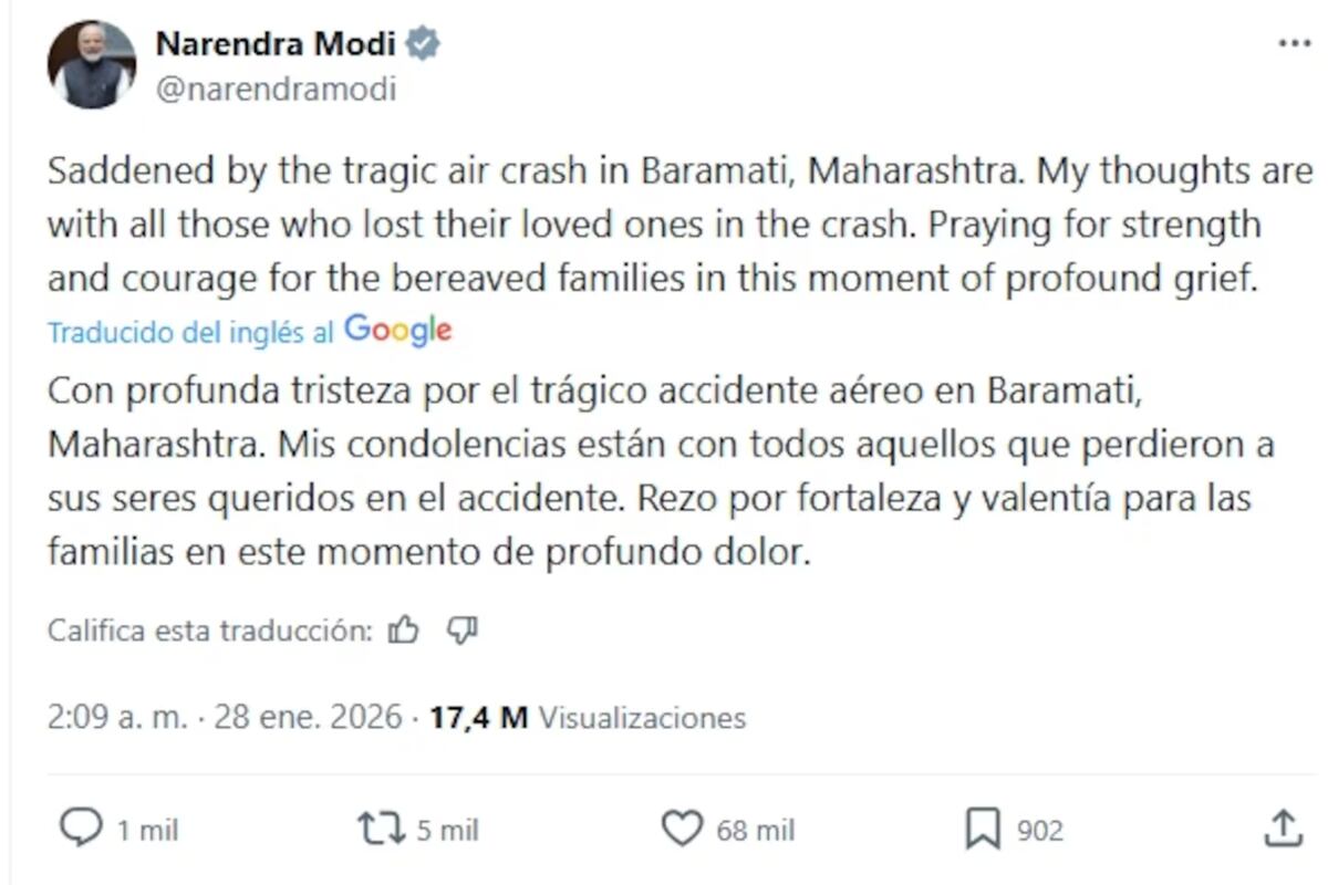 El comunicado que publicó el primer ministro de India, Narendra Modi. (Captura: X / @narendramodi, gentileza TN)