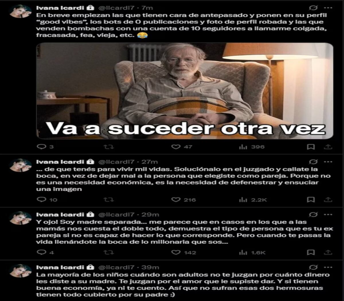Los tuits de Ivana Icardi contra su excuñada. (Captura)