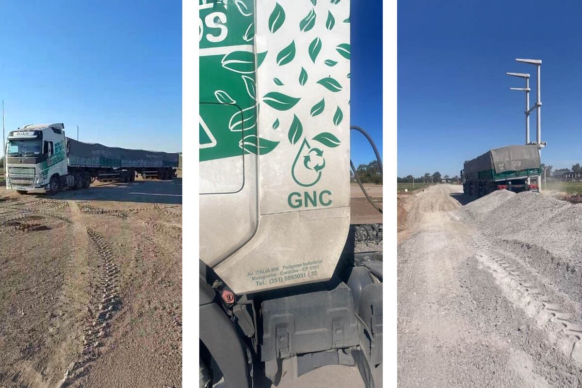 Bitrenes transportando el material para la consolidación vial del predio.