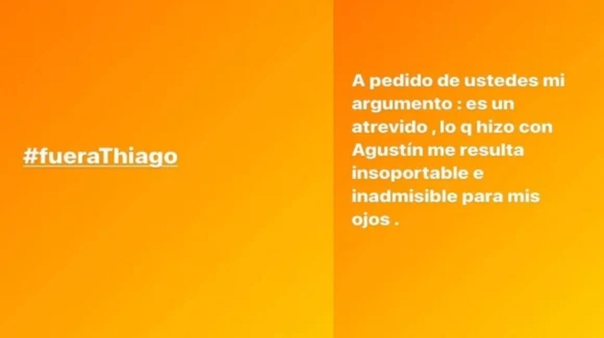 Marianela Mirra opina de lo sucedido con Thiago y Agustín en Gran Hermano.