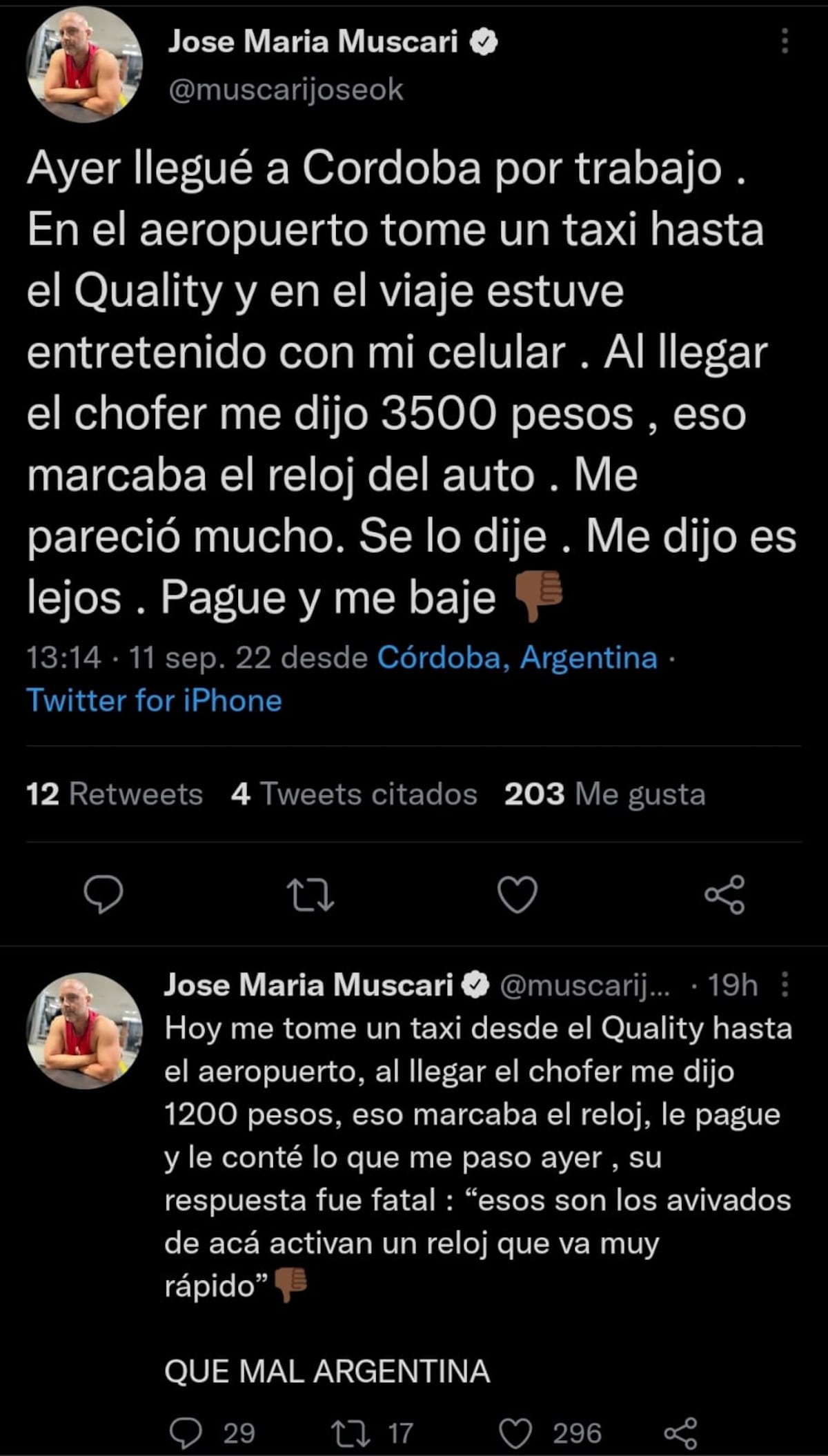 José María Muscari se manifestó muy molesto en Twitter (Captura de pantalla)