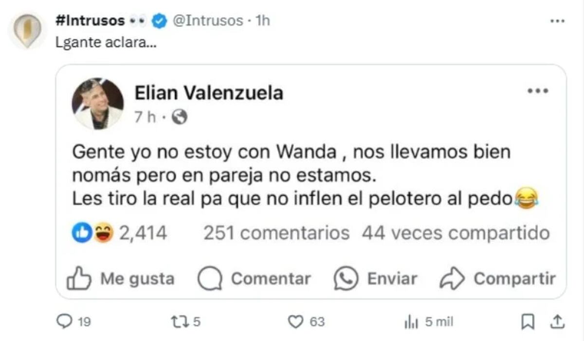 L-Gante y su mensaje sobre Wanda Nara. (Captura)