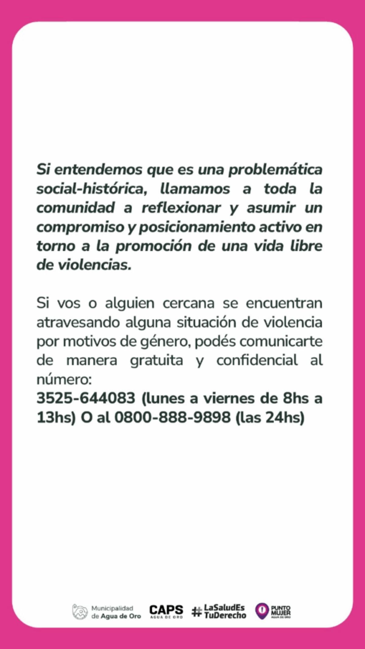 Comunicado de la Municipalidad de Agua de Oro