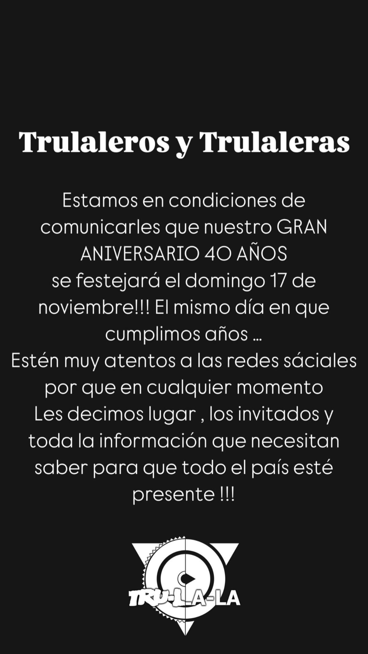 El mensaje en las historias de Instagram en Trulalá.