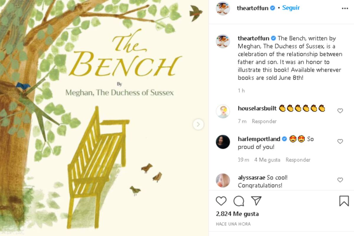 Tapa de The Bench, libro de Meghan Markle con ilustraciones de Christian Robinson. (Instagram Christian Robinson)