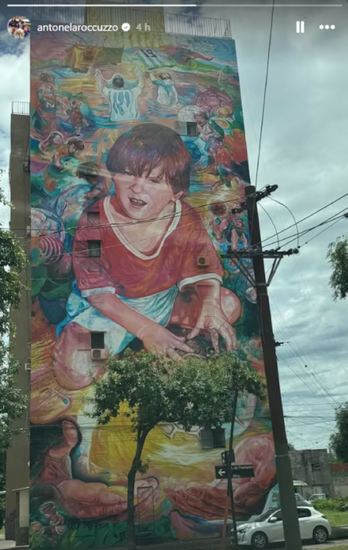 El mural de Lionel Messi en Rosario. (Captura)