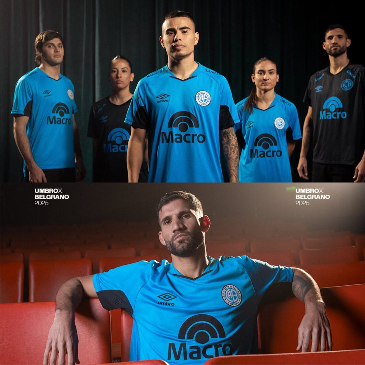 Las fotos de Belgrano con los detalles de sus nuevas remeras. (Prensa Belgrano)