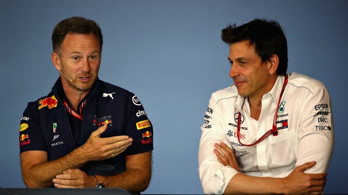 Christian Horner, de Red Bull, y Toto Wolff, de Mercedes. (AP / Archivo)
