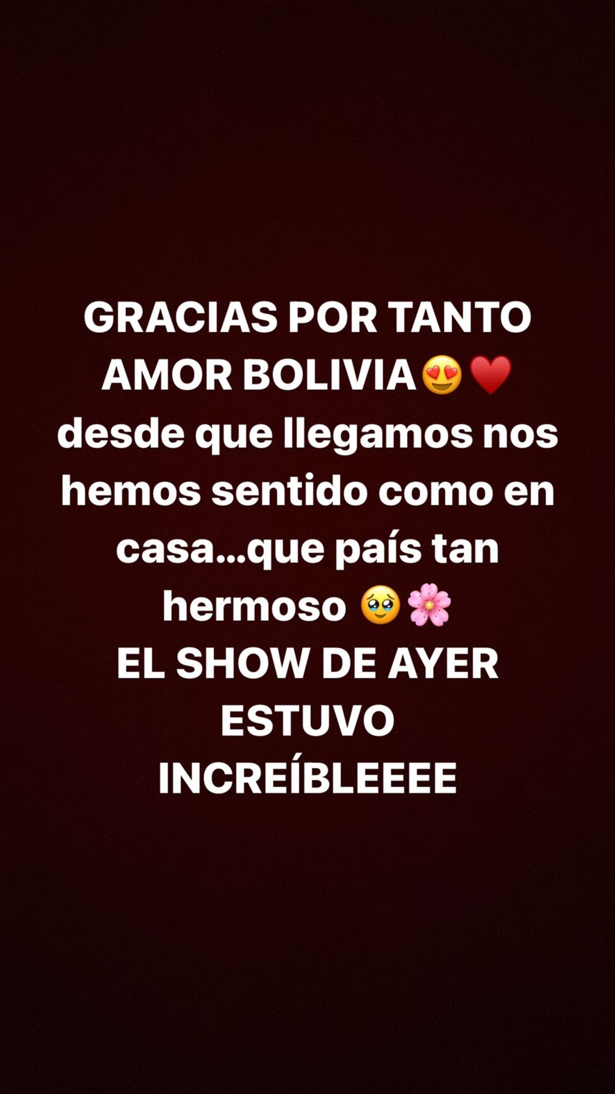 María Becerra y su mensaje de agradecimiento para el público boliviano. (Instagram @mariabecerra)