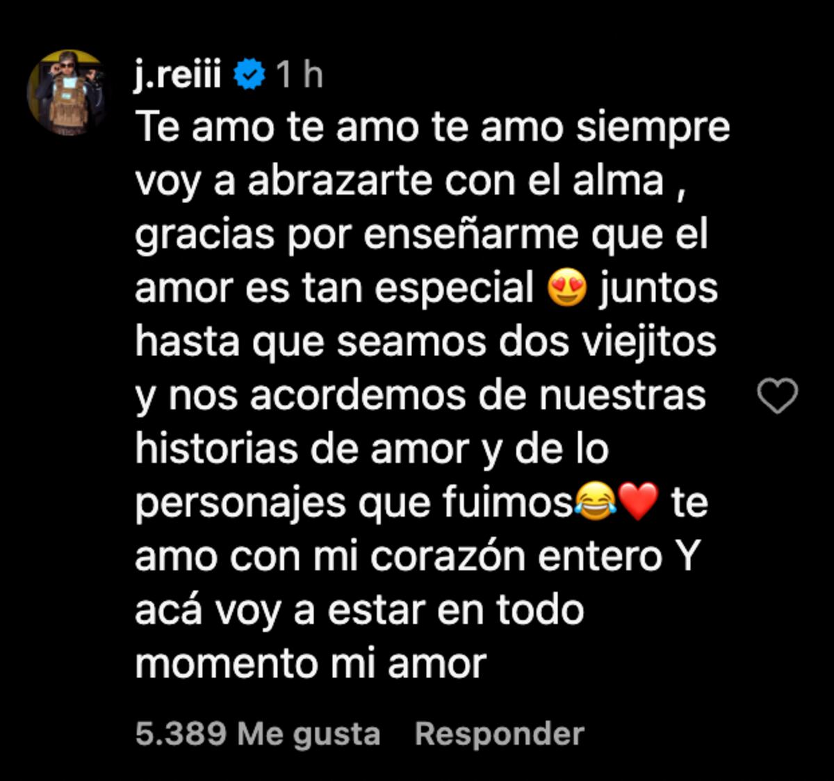 El comentario de J Rei en la publicación que María Becerra le dedicó por su tercer aniversario. (Foto: captura de pantalla)