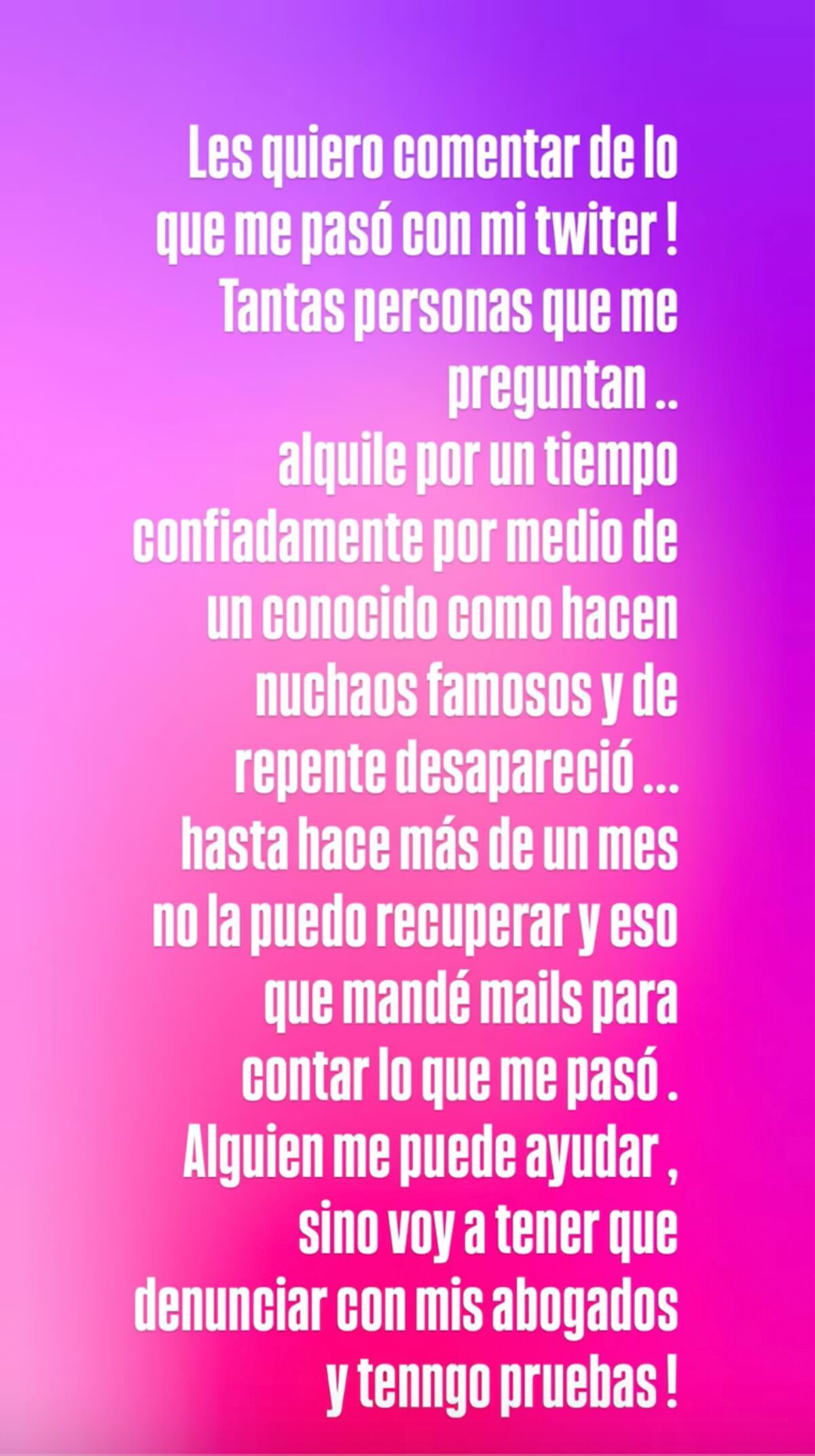 La publicación de Karina Jelinek en su cuenta de Instagram advirtiendo lo sucedido en su perfil de X. (Foto: Captura de pantalla)