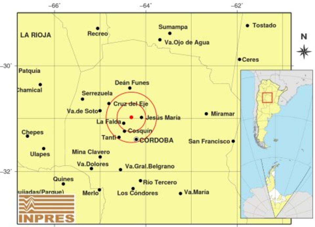 Sismo en Córdoba. (Inpres)