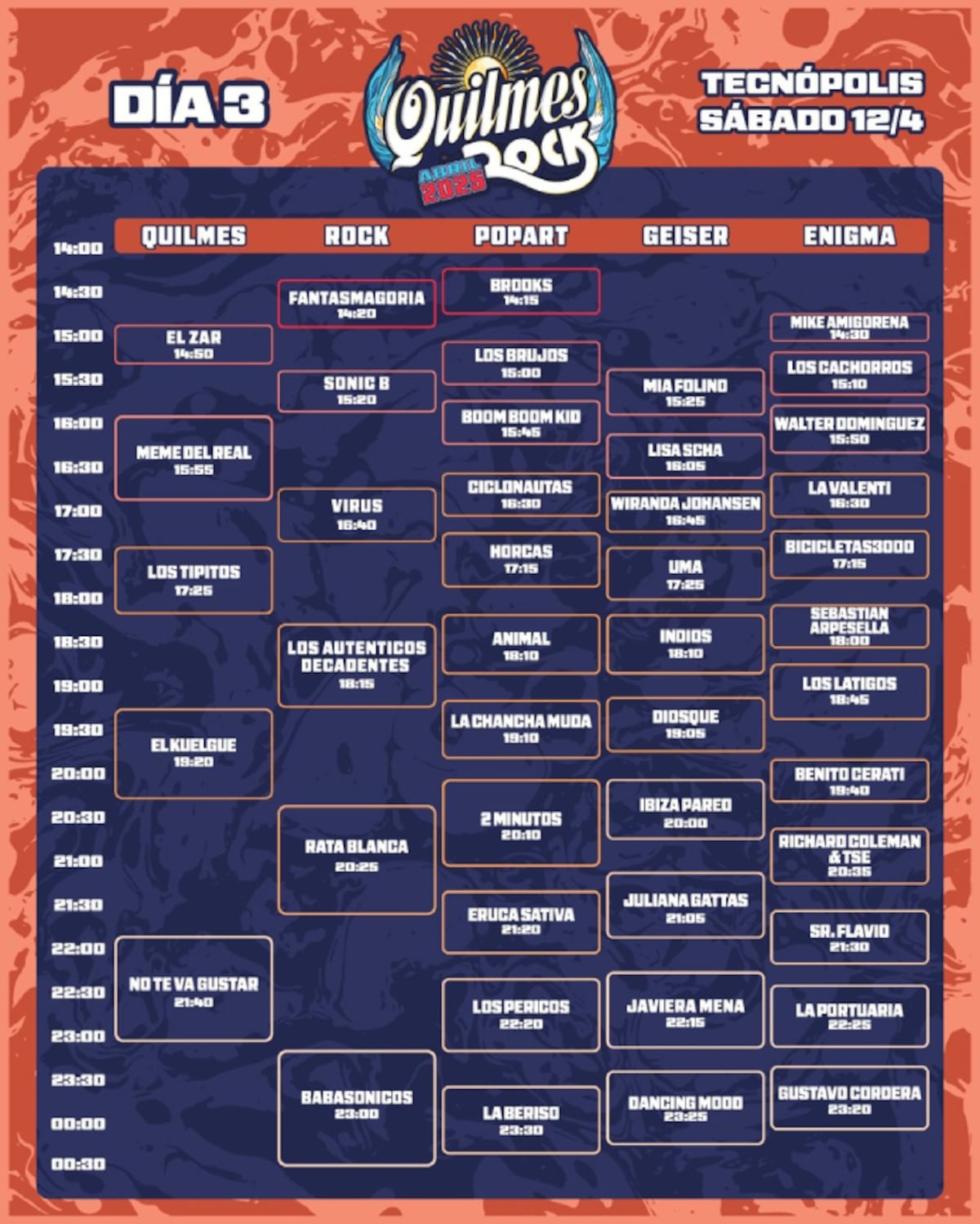 Los horarios del día 3 del Quilmes Rock 2025.