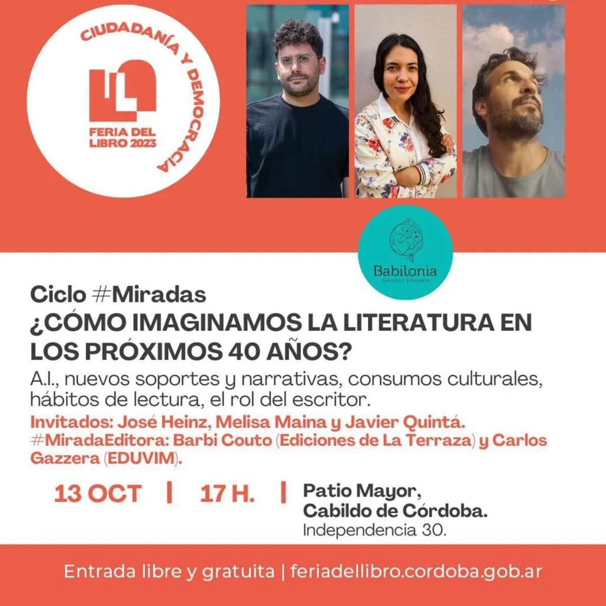 Feria del libro Córdoba 2023: ¿Cómo imaginarnos la literatura en los próximos 40 años? (Imagen: Prensa)