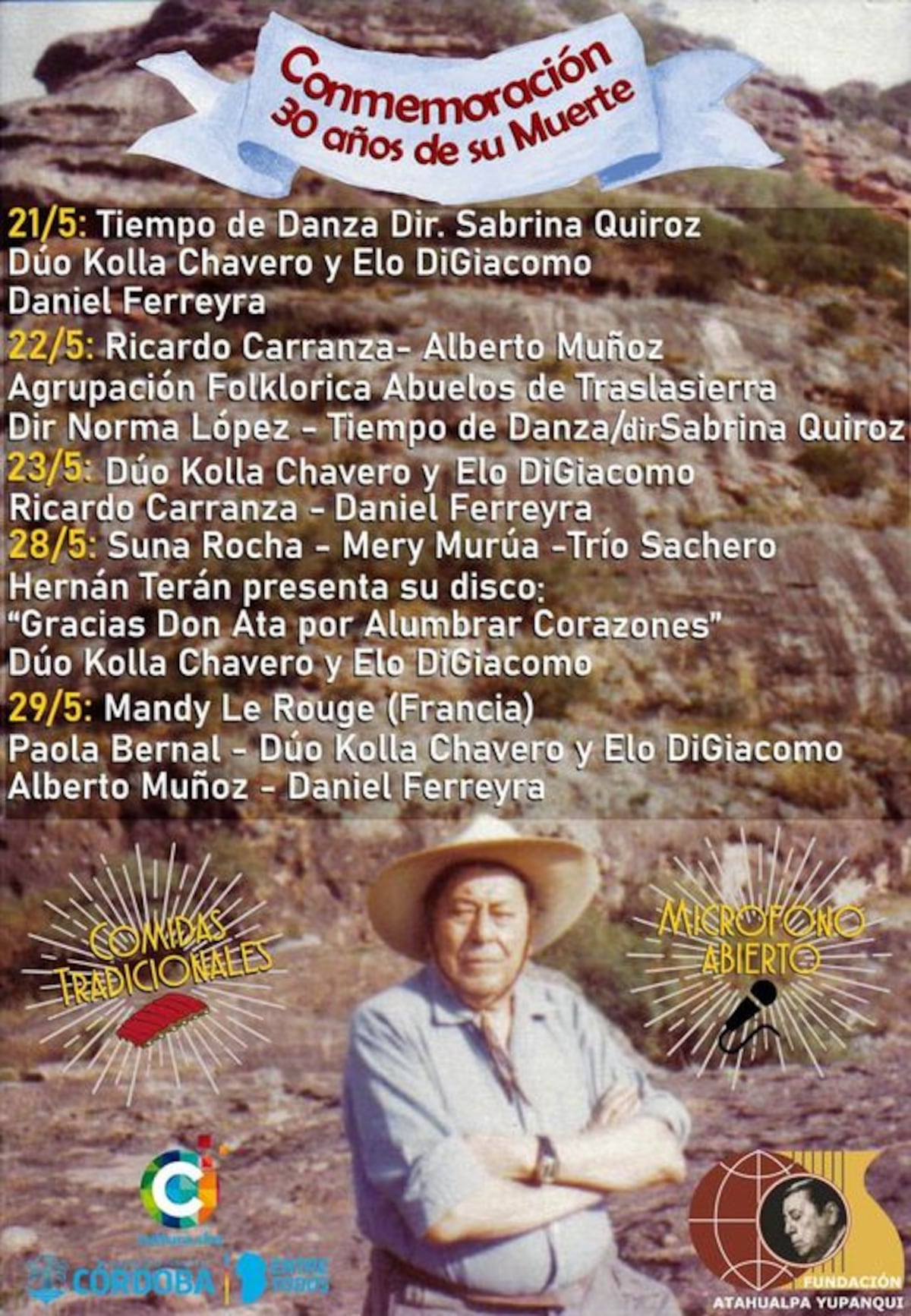 Las actividades previstar para conmemorar a Atahualpa Yupanqui en el 30º aniversario de su muerte. (Facebook Atahualpa Yupanqui)