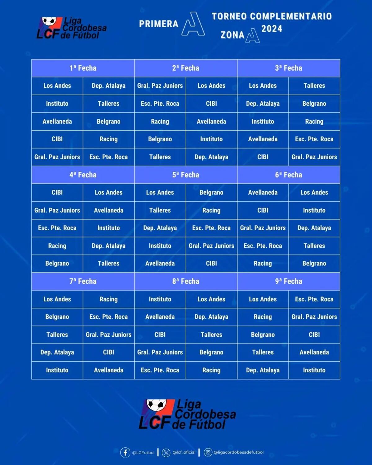 El fixture de la LCF de la Primera A y Primera B. (Gentileza LCF).