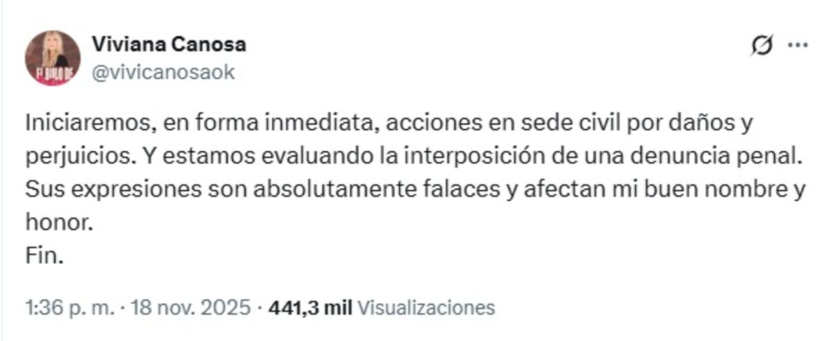 El mensaje de Canosa tras los dichos de Fabiola