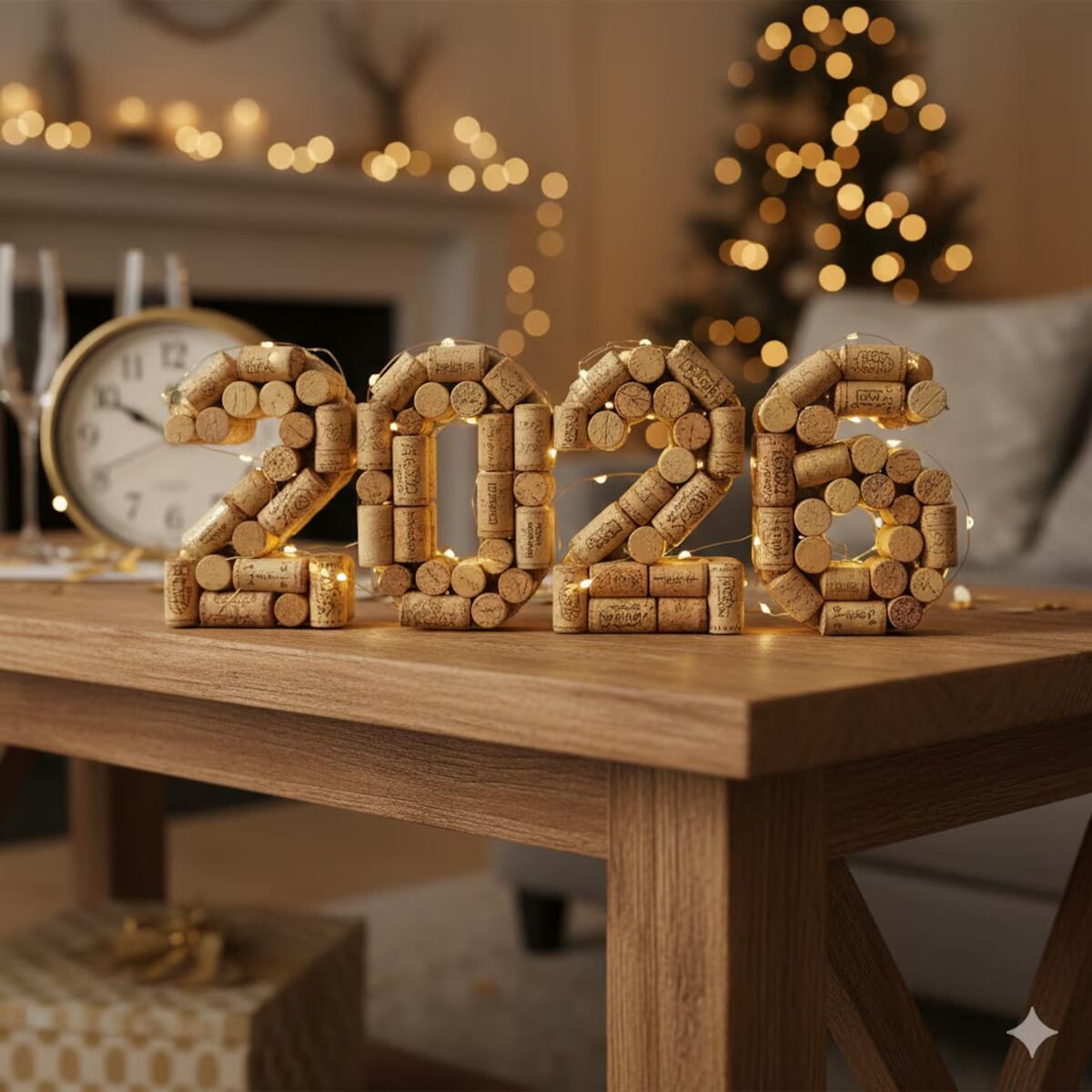 Decoración de fin de año con corchos.