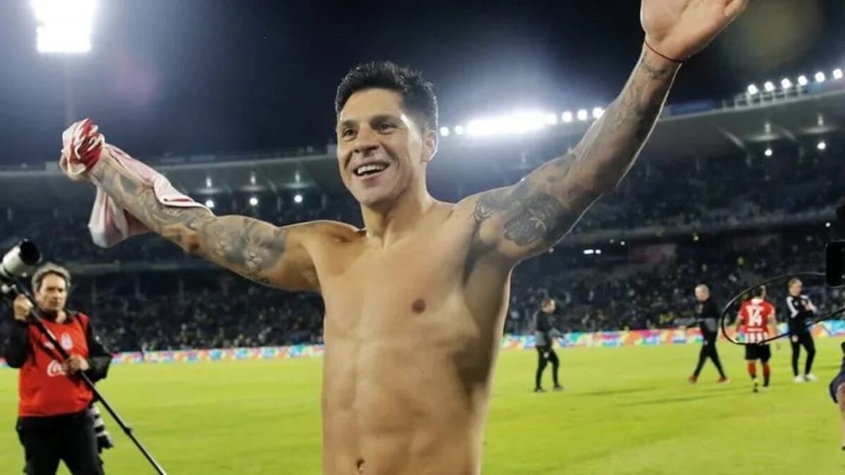 El festejo de Enzo Pérez tras la eliminación de Estudiantes a Boca. (Prensa Estudiantes)