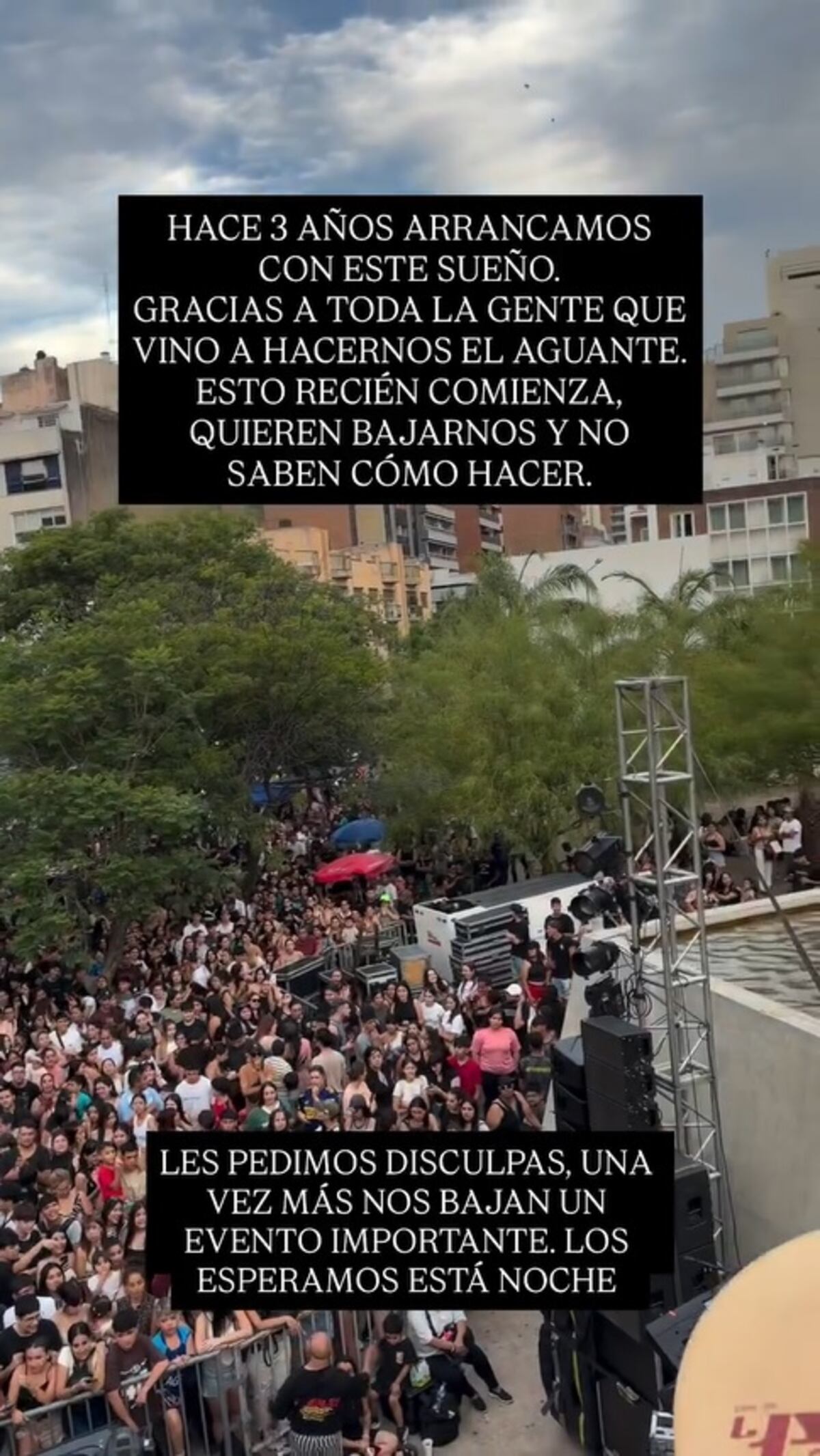 El mensaje de Los Herrera tras la suspensión de su show gratuito en el Buen Pastor. (Captura de pantalla).