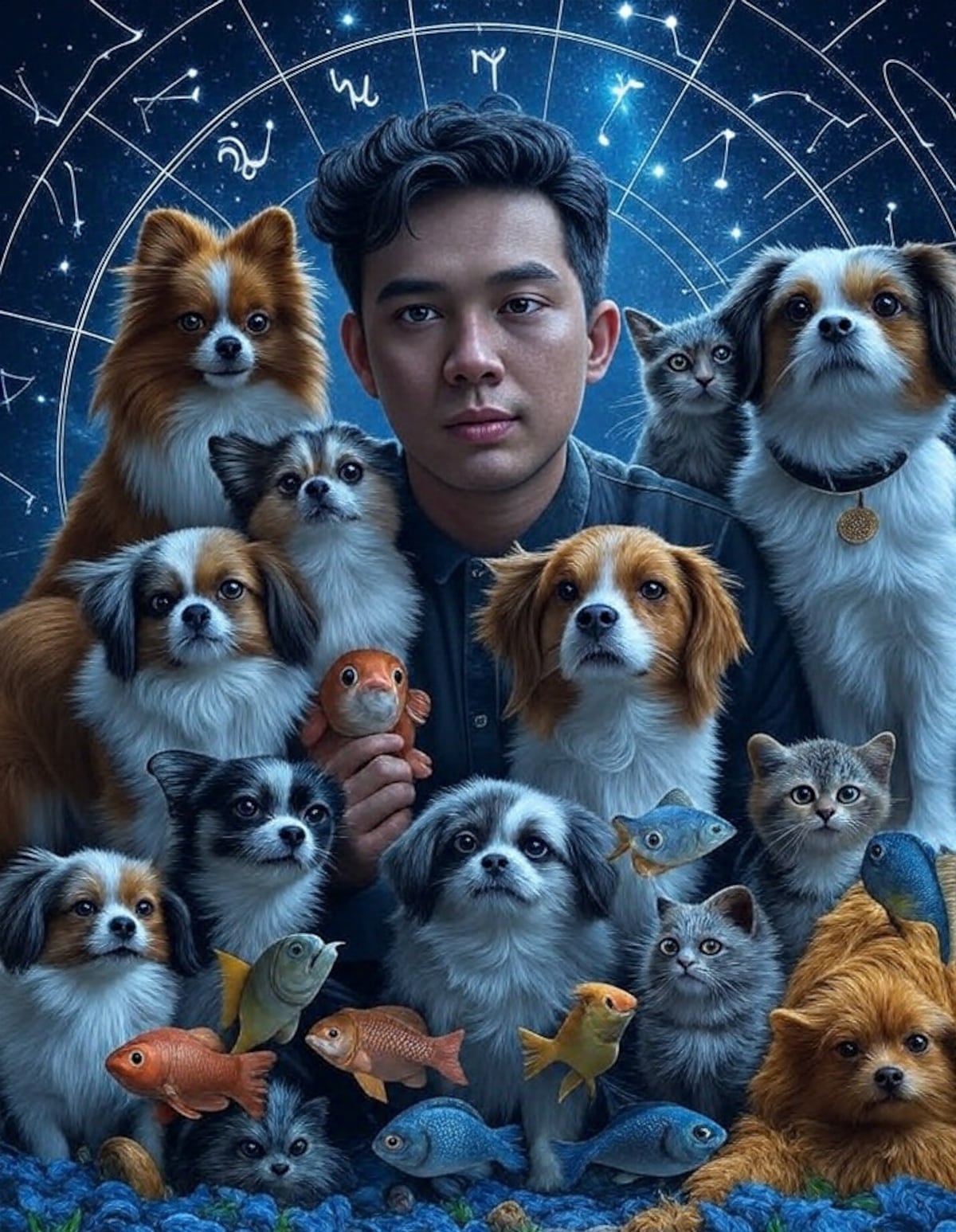Animales y astros. Imagen generada por IA. (Grok)
