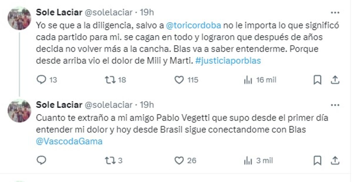 Soledad Laciar denunció que no la dejaron entrar a la cancha (captura de X)