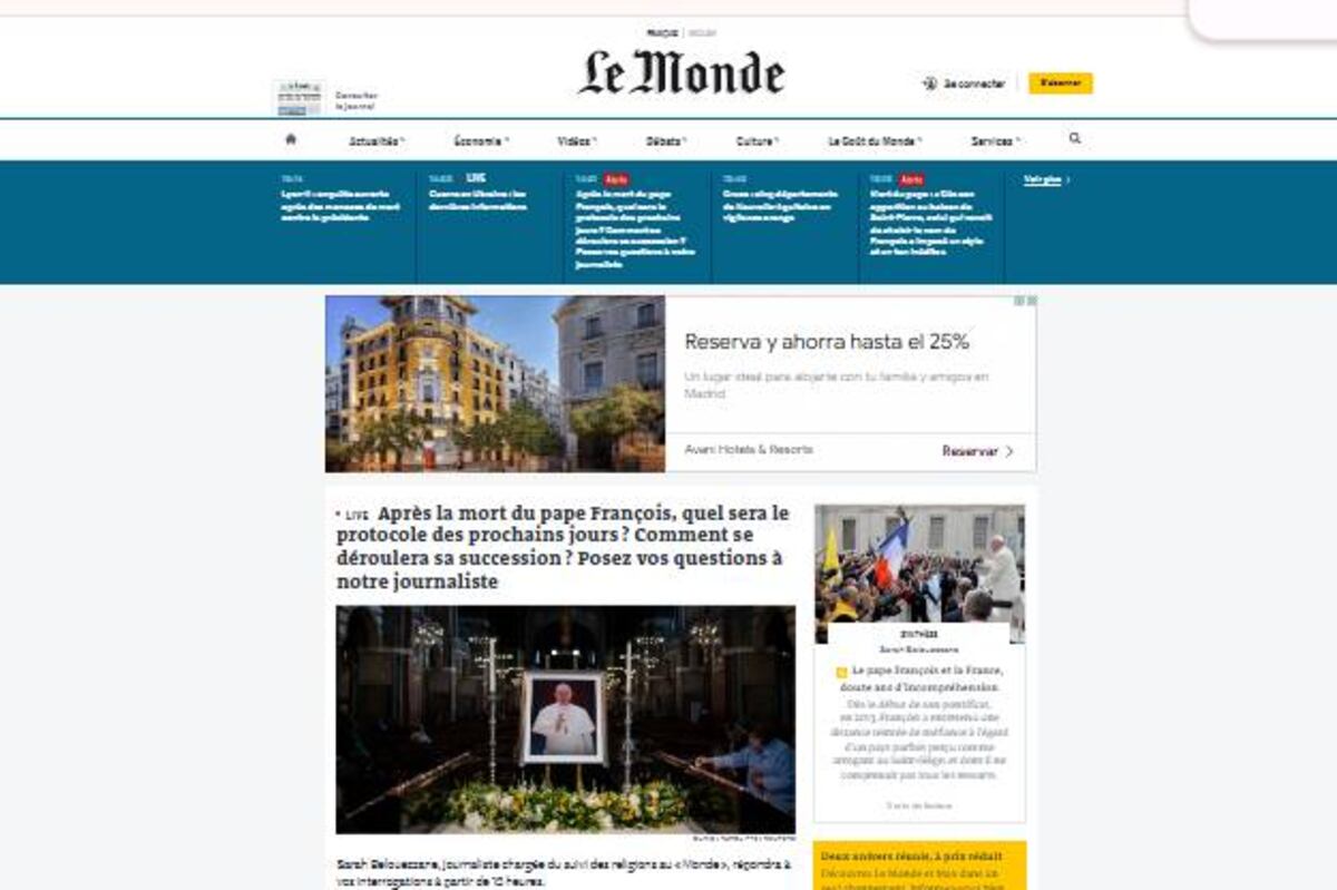 Le Monde. Los portales del mundo se hicieron eco de la muerte del Papa Francisco.