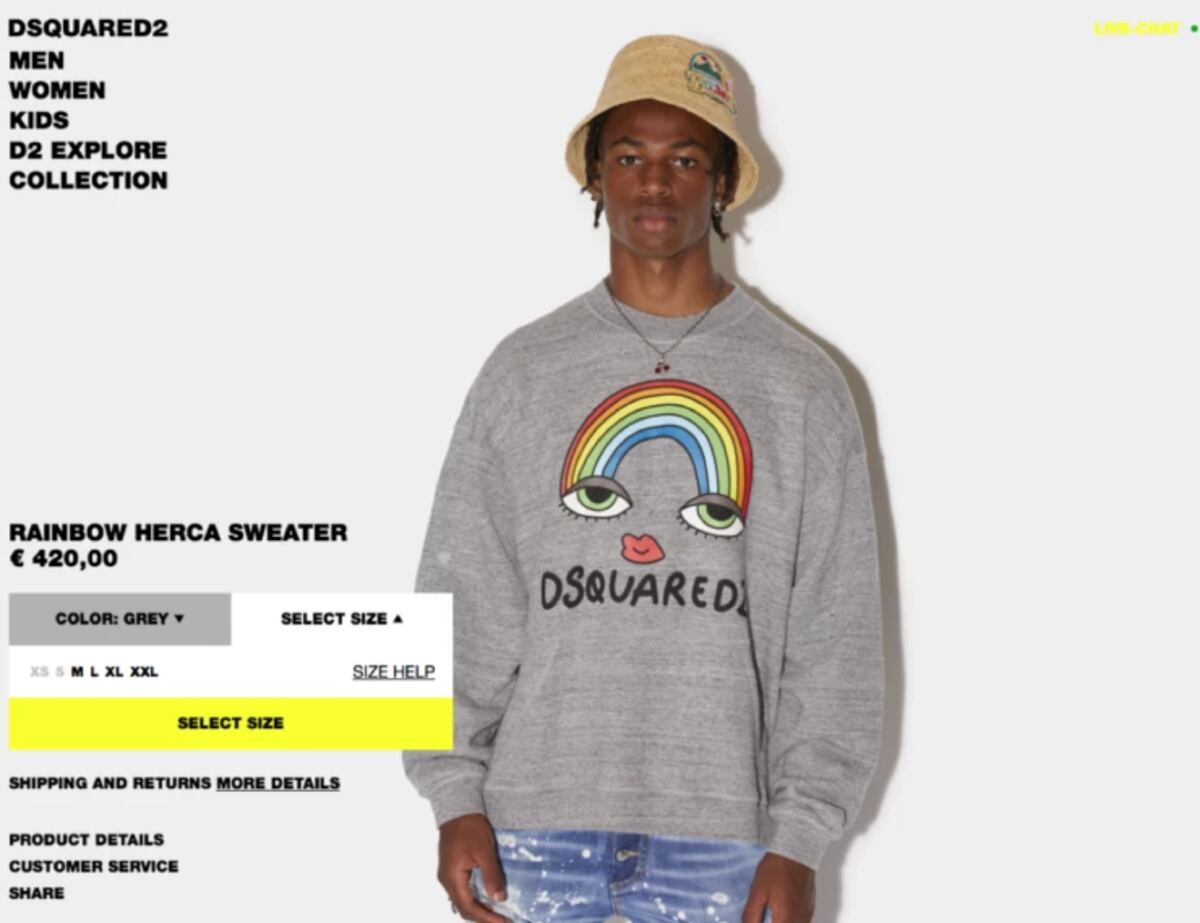 El buzo a la venta en la página oficial.