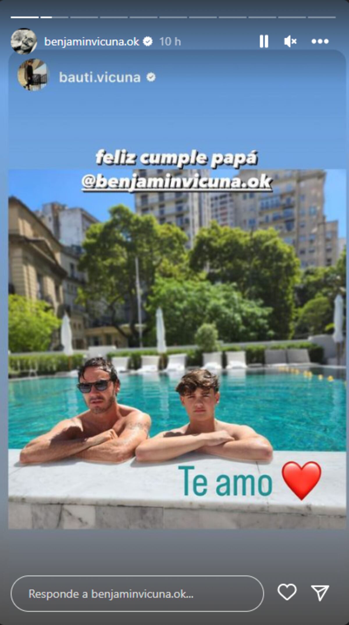 El saludo de Bautista. (Instagram Benjamín Vicuña)