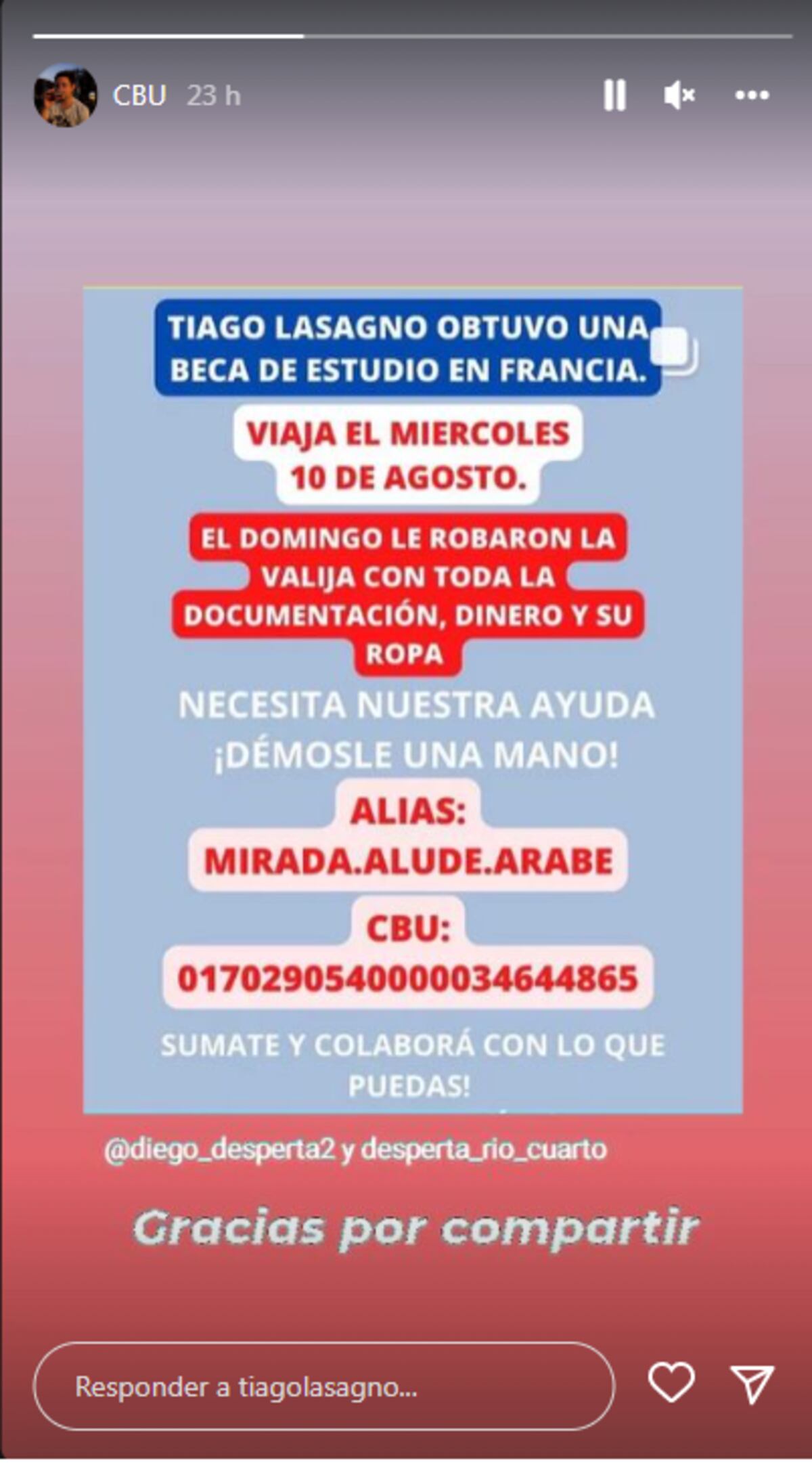 La familia organizó una colecta para ayudar a Tiago. (Instagram)