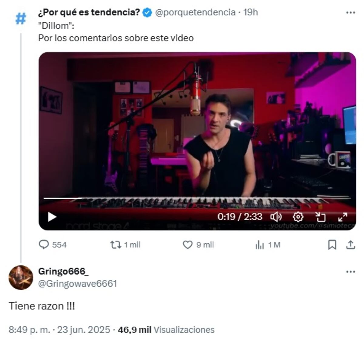 Dillom le respondió a un youtuber que destrozó su show de los premios Gardel (Captura de pantalla)